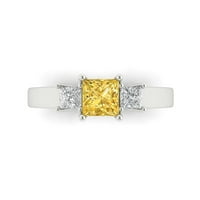 1. CT briljantna princeza rezani prirodni citrinski 14k bijelo zlato 3 kamene prstene veličine 10.75