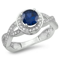 DazzlingRock kolekcija 14k Round Blue Sapphire & White Diamond Split Slip Shank Halo Angažov prsten,