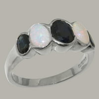 Britanci napravili bijeli zlatni prsten od 18.000 sa prirodnim safirnim prstenom i Opal Womens bend - Veličine opcije - Veličina 7.25