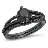 DazzlingRock kolekcija 1. Carat Black RODIUM pozlaćene srebrne crno Diamond Dame Bridal Angažman prsten,