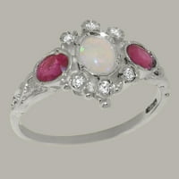 Engleski izrađen srebrni srebrni prirodni opal rubin kubični cirkonijski ženski prsten - veličine 8,75