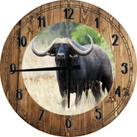 Zidni sat sa drvenim zidom okrugle kravlje zid Art Texas Longhorn Bull O Horns okrugla mala baterija