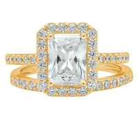 2. CT smaragdni rez originalni kultivirani dijamant VS1-VS I-J 14K Yellow Gold Halo Angagement Wedding