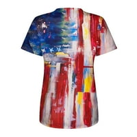 SKSLOEEg piling vrhovi Žene USA Star Stripes uzorak piling vrhovi V-izrez Neovisnosti Dnevne majice