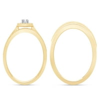 Bijeli prirodni dijamantni angažman i vjenčani trio prsten za prsten u 10k žuto zlato