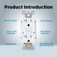 3GRACE GFCI Outlet posuda, LED indikatorski rezistentni rezistentni GFCI, samostojci 20a 125V bijeli