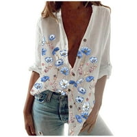 Bluze za žene Dressy Ležerne modne žene Labavi V-izrez otisnute prednje tipke Cardigan majica The Majica