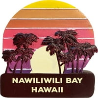 Nawiliwili Bay Hawaii Trendy Suvenir Ručna oslikana smola hladnjak magnet zalazak sunca i palma Drveće