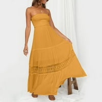 Ženske ljetne boemske haljine bez kaiševa sa ramenim čipkanim oblogom Flowy Line Beach Long Maxi haljina