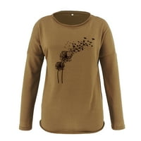 Faši grafički tisak Košulje s dugim rukavima za žene posade izrez labavi fit bluze trendi udobnog pulover