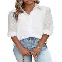 Chase Secret ženski vrhovi gumb dolje majice V izrez Geometrijski teksturirani bluze s dugim rukavima