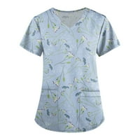Žene vrhovi modnih pilinga T-majice kratki rukav V-izrez cvjetna bluza s-5xl plava