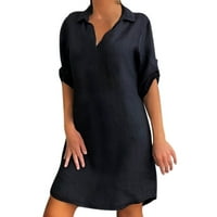 Plus modna haljina za okretanje košulje od labavog pamučnog ovratnika Žene čvrste posteljine plus veličina