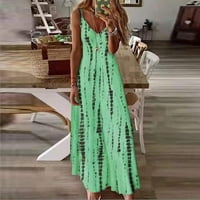 Cuoff Ljetne haljine za žene bez rukava labava V-izrez Maxi haljine casual duga haljina zelena m