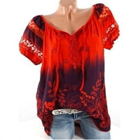 Bluze za žene Casual Women Plus Veličina T-majice Cvjetni print V vrat s zavojskim rukavima od labavog