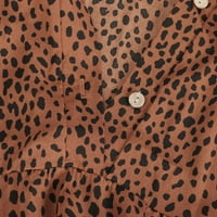 Doputth Ženska ležerna gumba Leopard Ispiši baru za rukavša sa dugim rukavima, haljina s dugim rukavima,
