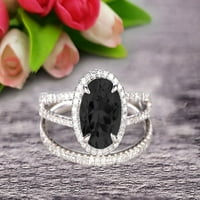 2. Carat Black Diamond Moissanite ovalni oblik sa Split Shank Halo Dizajn za angažovanje prstena 10k