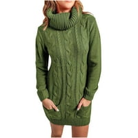 Ženska casual turtleneck mini džemper haljina kabela pletiva Chunky dugih rukava rebrani rupni pulover