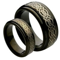 Odgovarajući muški i dame crni laserski jettični keltski dizajn volfram Carbide vjenčani prsten