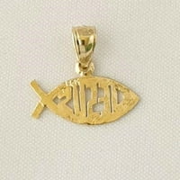 14k žuto zlato Christian Fish w Isus Privjesak