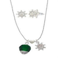 Fasetirani zeleni stakleni spinner - kapetanov ogrlica od brodskih kotača i naušnice nakita