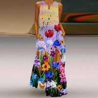 Ljetne haljine za žene Pejock Žene Casual Labava boemska cvjetna haljina V-izrez Dulko Maxi Summer Haljina