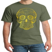 Muška zlatna folija šećerna lubanja vojska zelena C majica 2x-velika vojna zelena