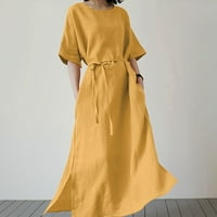 Ženska posteljina Maxi haljina Ljetni casual okrugli vrat s kratkim rukavima duge haljine sa džepovima