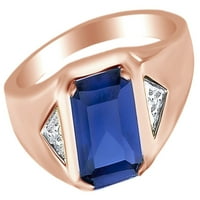 Simulirani plavi safir i bijeli prirodni akcent dijamant u 14K ružom zlata preko sterlinga srebrne prstene