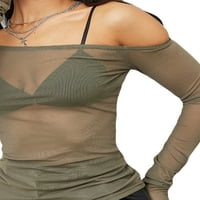 Eyicmarn ženska majica, dugih rukava s dugim rukavima vidljivo, kroz čvrste tanke FIT dame vrhovi za