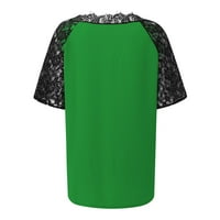 V-izrez čvrste bluze za slobodno vrijeme ljetni kratki rukav za žene zeleno l