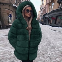 Ženski dugi kaput patchwork s kapuljačom FAU FUR ​​dugih rukava Trendovi zeleni slojevi xxl