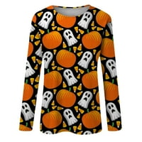 Halloween vrhovi za žene ženske dugovežne halloween print okrugli vrat Pulover Top bluza narandžasta