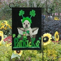 Fupoqi Wihve St. Patrick's Day Poliester Vrtna zastava Lucky Francuski buldog dvostrana zastava za odmor