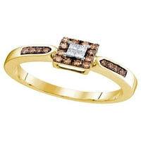Jewels 10kt žuti zlatni ženski okrugli smeđi dijamantski kvadratni prsten CTTW