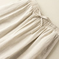 Široke pantalone za noge za žene Ležerne prilike elastične struine od pamučne posteljine pantalone čvrste