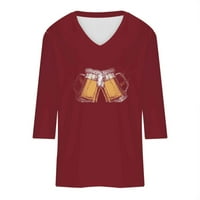 Ganfancp festival piva Dužina rukava plus veličine za žene Čvrsti povremeni V-izrez Udobni pulover bluza