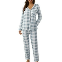 Ženska pidžama casual rever gumb Štampano set za spavanje s dugim rukavima