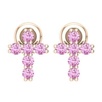 Zbirka Dazzlingock Okrugla ružičasta Sapphire Mini Crosswork Stud minđuše za žene u 18K ružičastog zlata