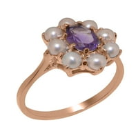Britanci napravio je 10k ružični zlatni prirodni ametist i kultivirani prsten za biserne žene - Opcije