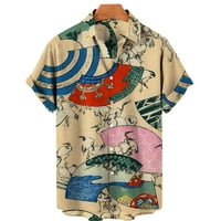 IOPQO Havajska majica za muškarce Ležerne prilike labave remenu Print s kratkim rukavima Dugme u priključkom