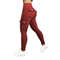 Amtdh Ženske trendi mršave hlače Čvrsto kolor joga sportski visoki struk ravno dugačke hlače s džepovima