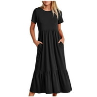 Ženska ljetna haljina s dugim masmir sa džepovima, umanjena labava moderna haljina, obične kratke rukave