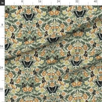 Organska pamučna savena tkanina FAT četvrtina - viktorijanski leptiri cvjetni biljke Damask Nauka prilagođena
