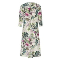 Plus size Maxi haljina za žene casual okrugli rukav pamučni posteljina cvjetne tiskane duge haljine