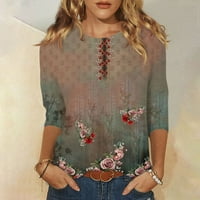 Bluze s rukavima za žene Ležerne prilike, Ženski rukav, Ljetni jesen modni casual cvjetni print Crewneck