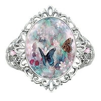 Huachen šareni leptir prsten, modni srebrni rođendan za rođendan za žene za žene