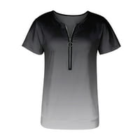 Sive T majice za žene modne čiste boje prugasti patent zatvarača kratkih rukava casual bluza majice