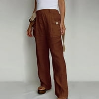 Umitay ženska modna čvrsta boja elastična struka pamučna posteljina labava džep casual pantalone