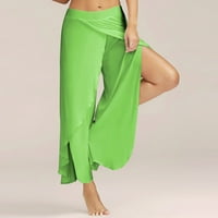 Clearsance Solid Color Struk široke noge Flowy Hlače Žene Ležerne ljetne duge labave joge hlače zelene